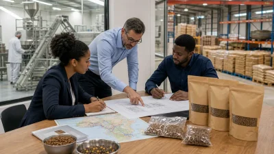 South African business team reviewing pet food factory setup and regional distribution planning